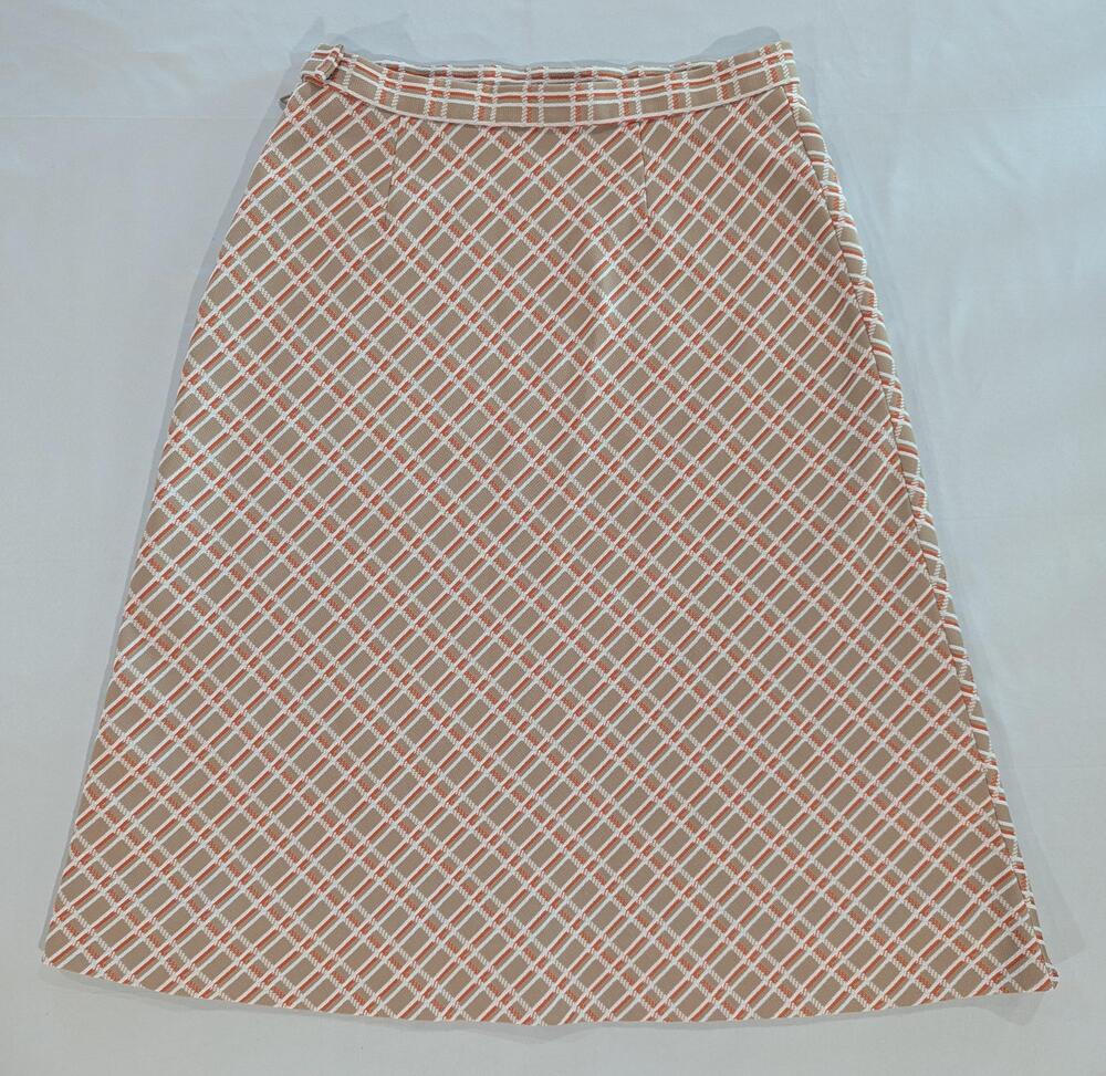 Vintage Skirt Women Beige Plaid Knit A-Line Midi Side Zip Casual Office Classic